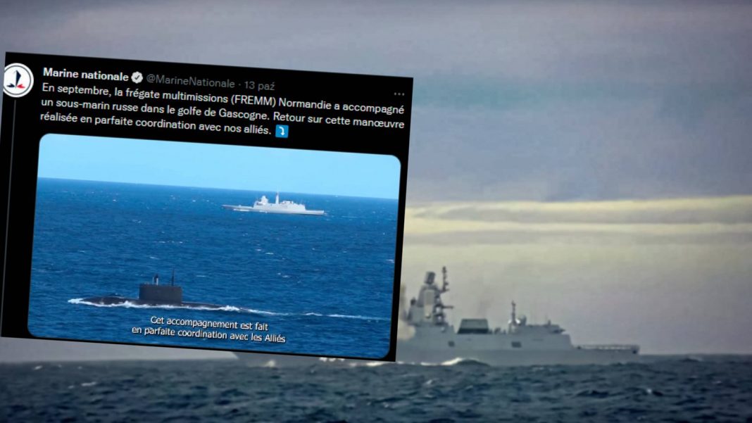  Российская подводная лодка появилась у берегов Бискайского залива.  Его сопровождали
