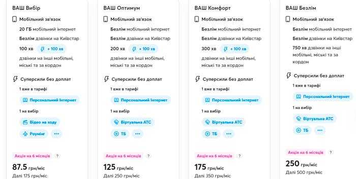 Другие тарифы без интернета от Киевстар